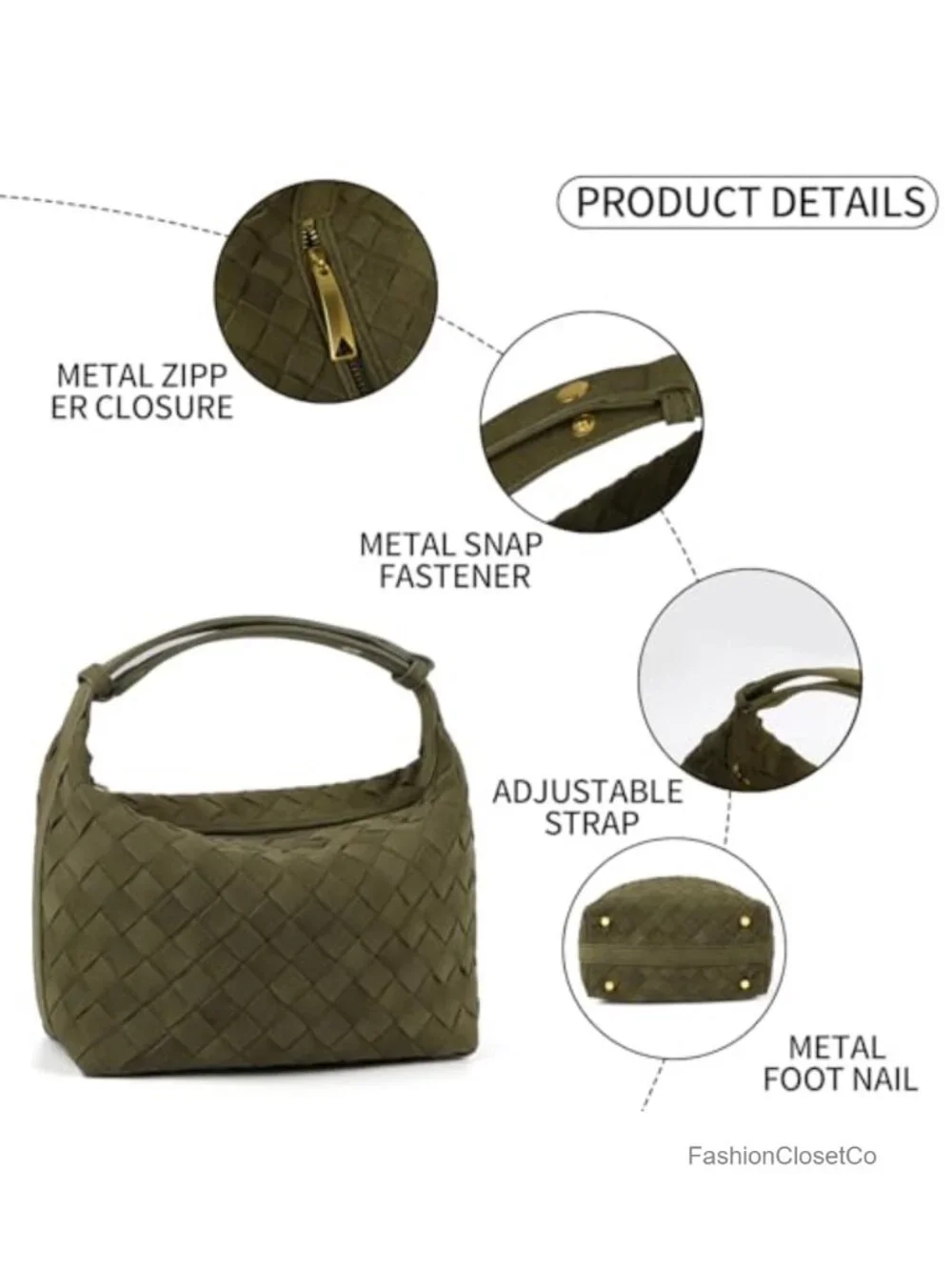 Faux Suede Woven Hobo Handbag with Adjustable Strap Mini Shoulder Bag